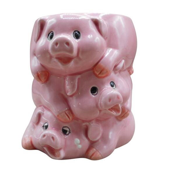Papel Freelance 3D Little Pigs Stacked Coffee Mug Cup Pigtail Handle Vintage - Picture 1 of 8